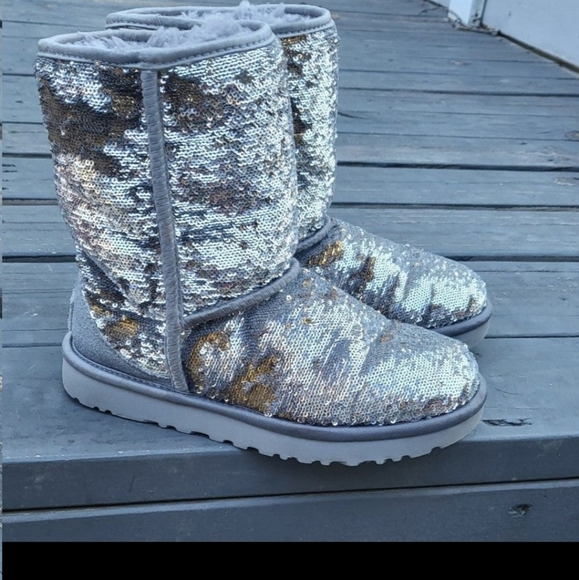 UGG Shoes - **SOLD**UGG CLASSIC SHORT COSMOS SEQUIN SILVER GOLD BOOTS